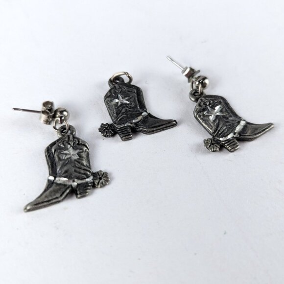 Silver-Tone Cowboy Boot Pendant & Earrings Set - Picture 2 of 3